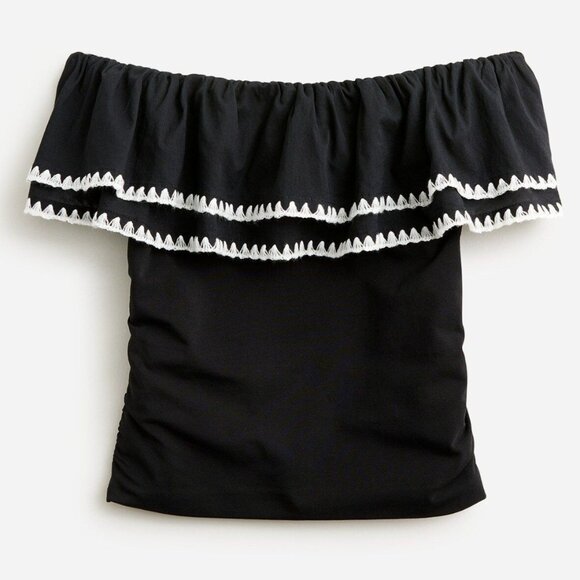 J. Crew Ruffle Top Womens XXS Black Boho Romantic Feminine Resort Vacation NWT - Picture 9 of 12